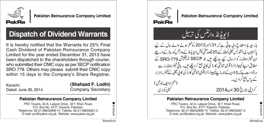 Dispatch of dividend warrants