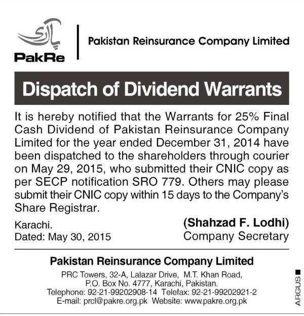 Dispatch of dividend warrants
