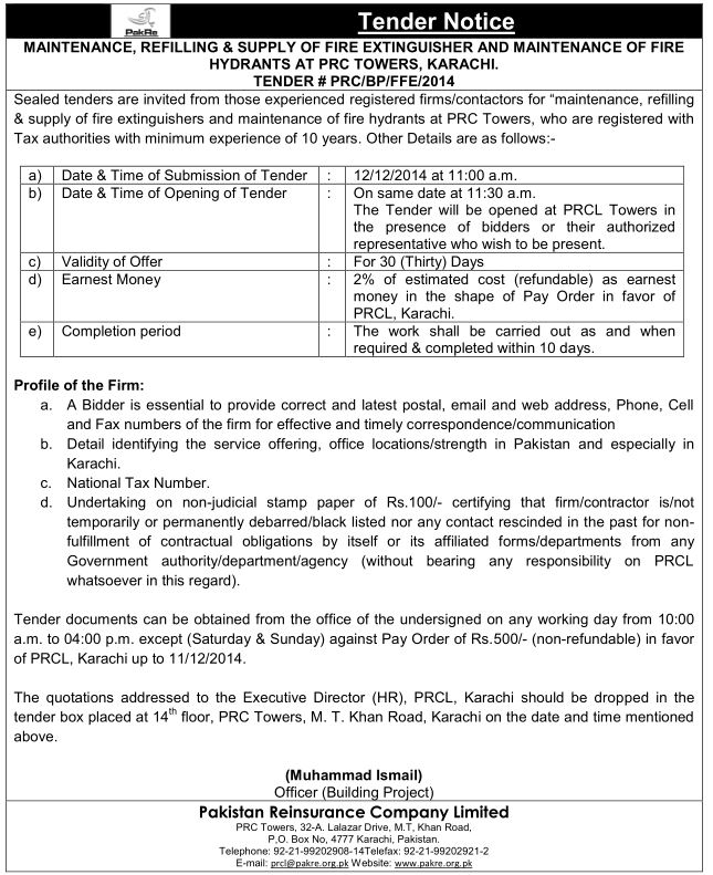 tender notice for fire extinguisher