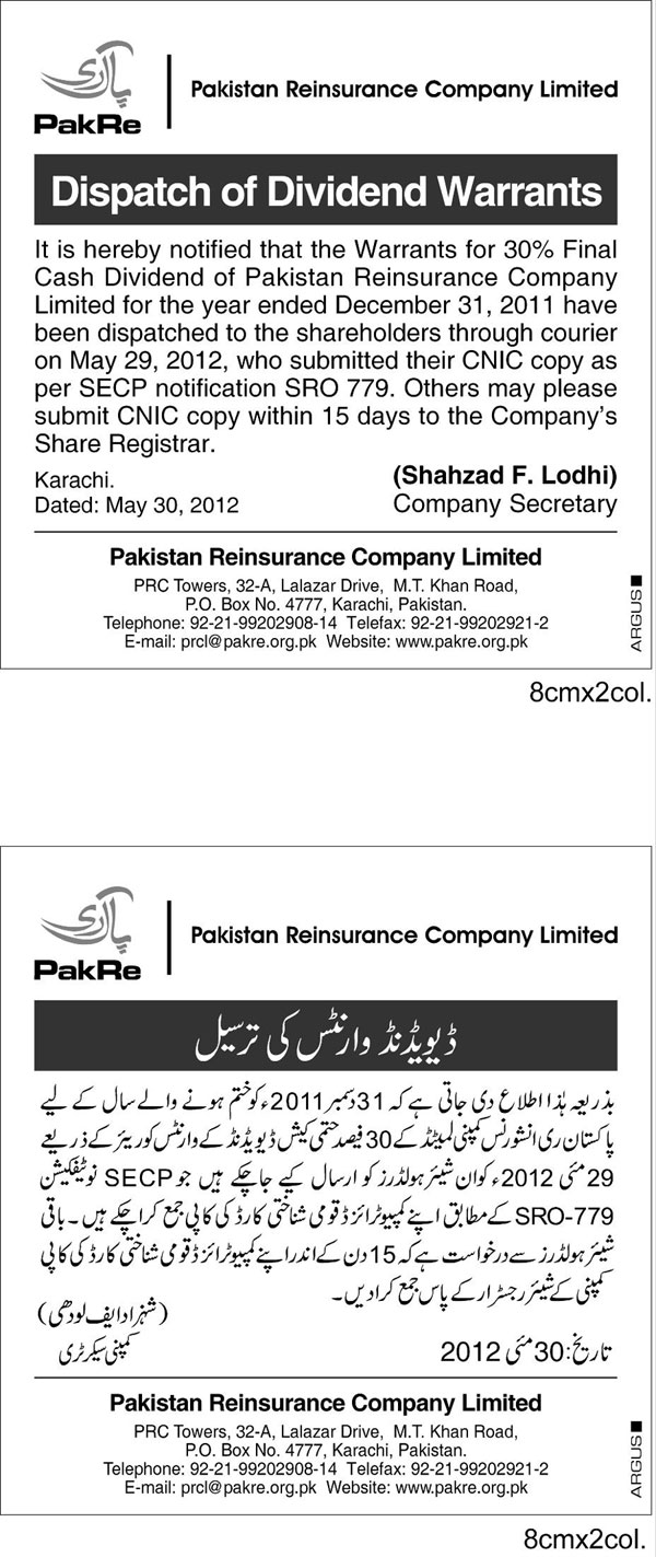 Dispatch of Dividend Warrants