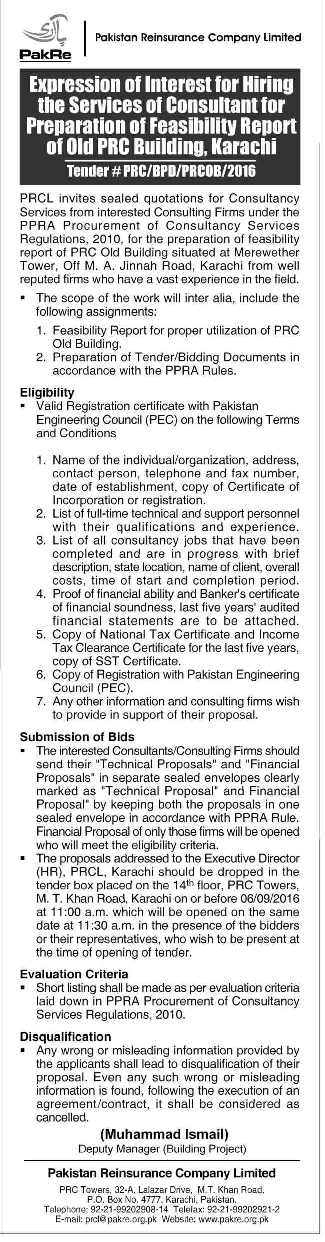 Expression of interest for hiring services of consultant for old PRCL building_2016
