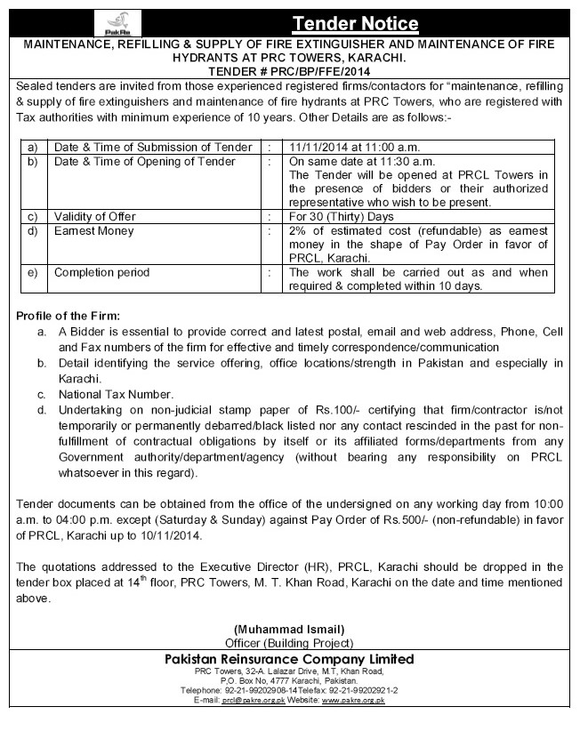 Tender notice for fire fighting