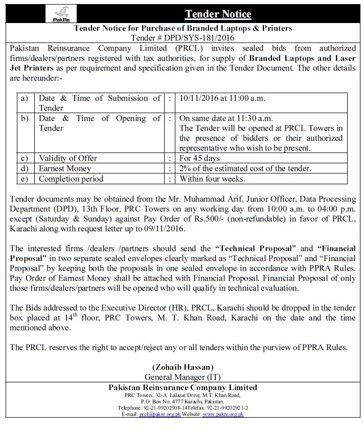 Tender for laptops and printers