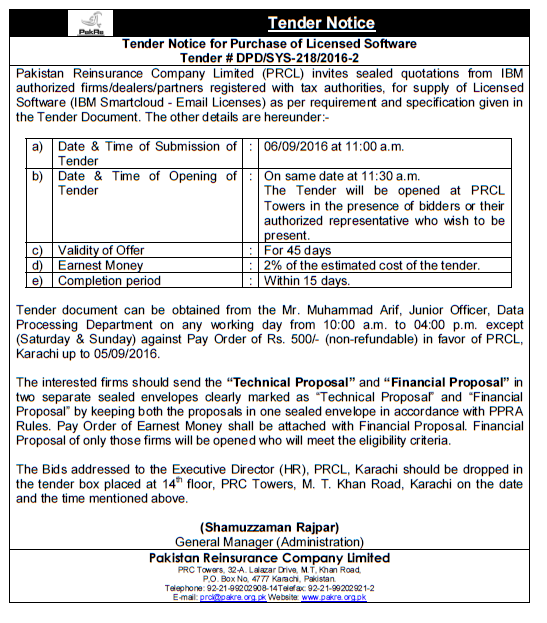 Tender notice for licensed software_Aug 2016